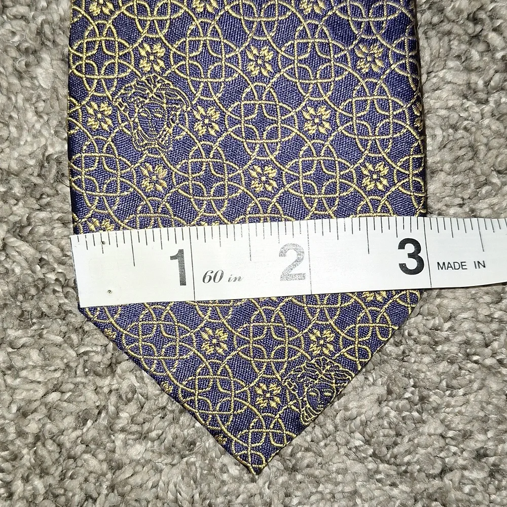 Vintage 90s Versace silk tie - navy blue/gold print